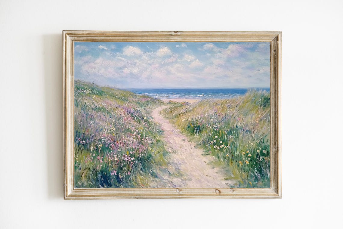 Spring Beach Path Wildflowers Impressionist Coastal Art Poster