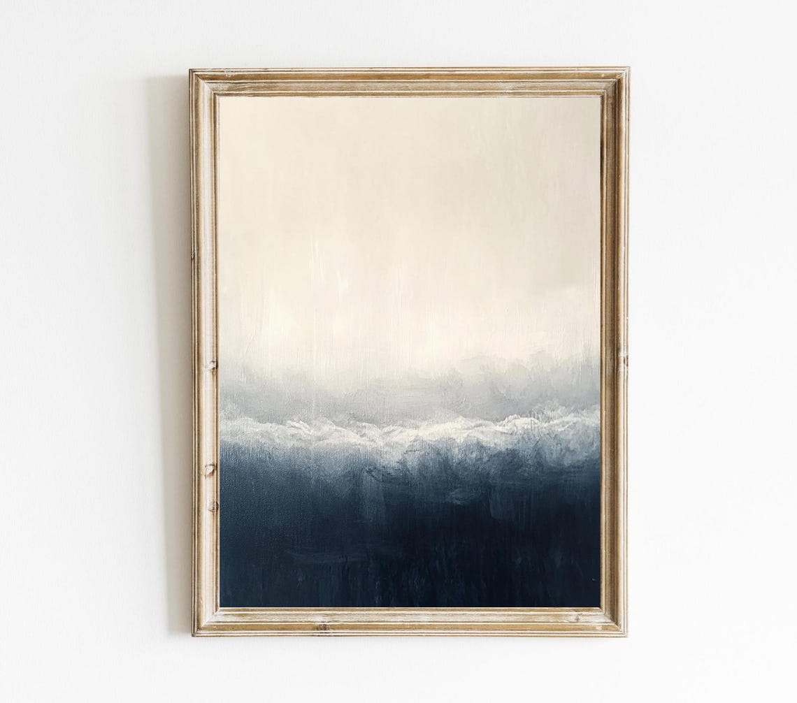 Abstract Navy Ocean Wave Minimalist Coastal Modern Art Print