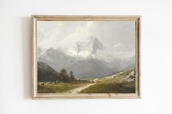 European Mountains Vintage Mountain Art Print Muted Minimalist Wall Rustic Natural Landscape Cabin E498