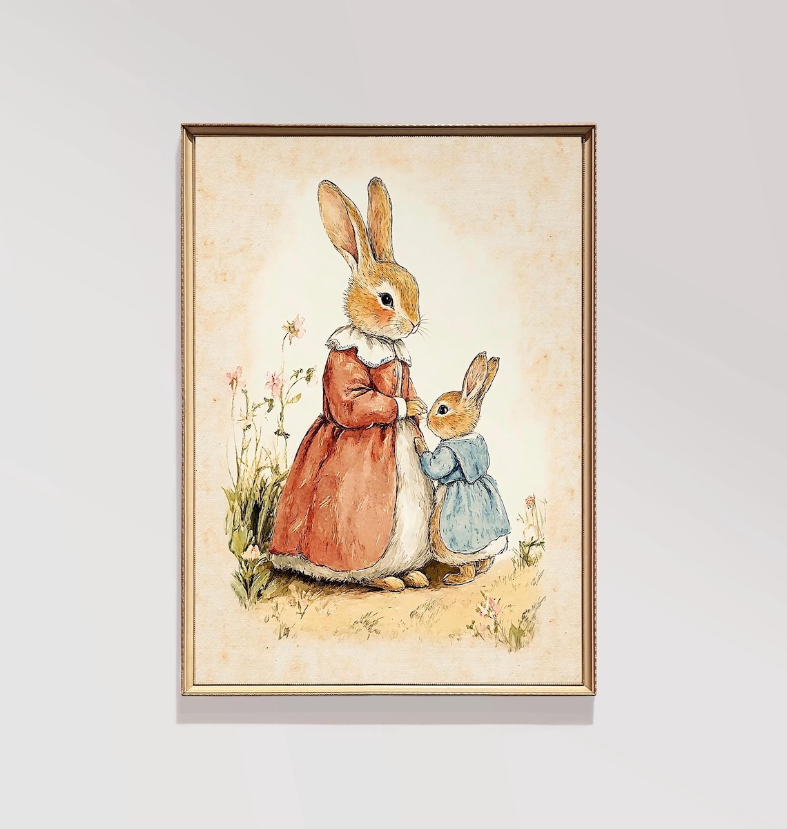 Mother And Child Rabbit Print Nursery Wall Art Mama Baby Vintage Decor E132