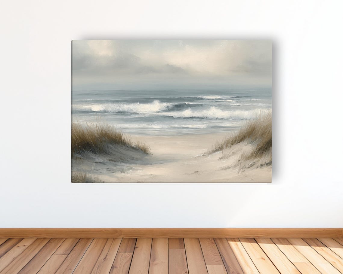Vintage Coastal Beach Dunes Soft Muted Oil Painting Style Poster