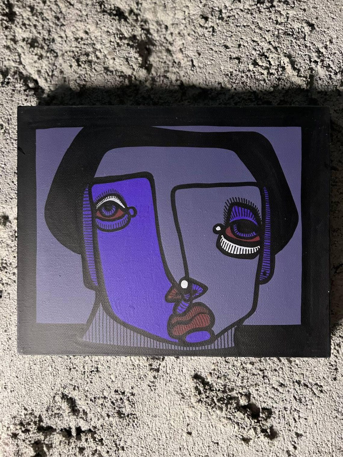 Purple Cubist Face Abstract Modern Acrylic Painting Art Poster
