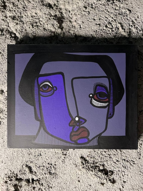 Purple Cubist Face Abstract Modern Acrylic Painting Art Poster