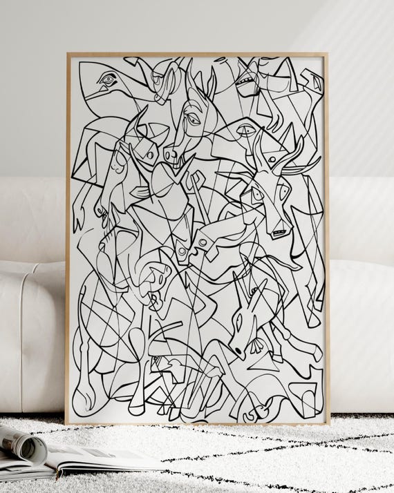 Picasso Style Horses Print Abstract Cubist Wall Art
