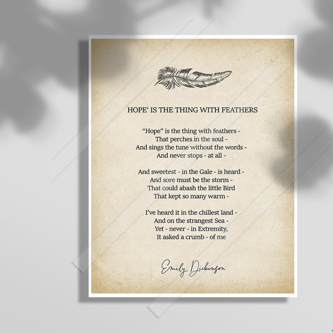 Emily Dickinson Hope Is The Thing With Feathers Poem Feather Art Poster - Image 2