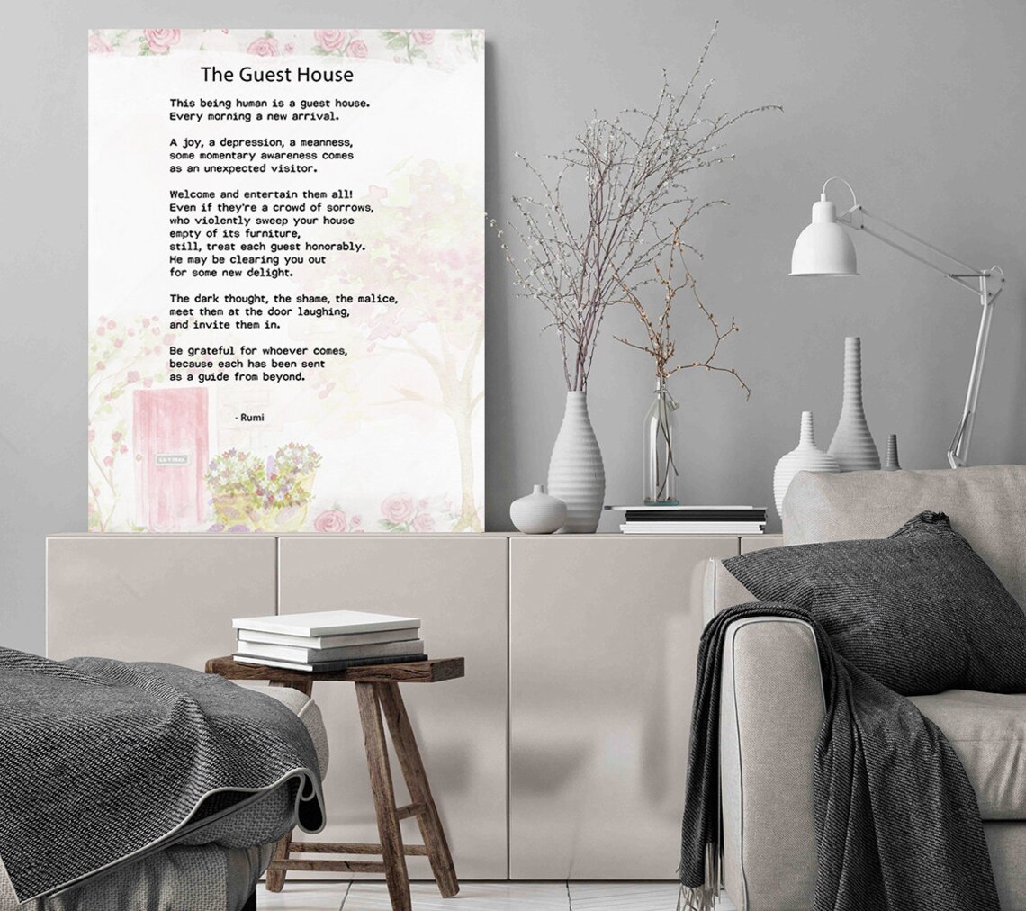 Rumi The Guest House Poem Pink Floral Watercolor Quote Art Poster - Image 2