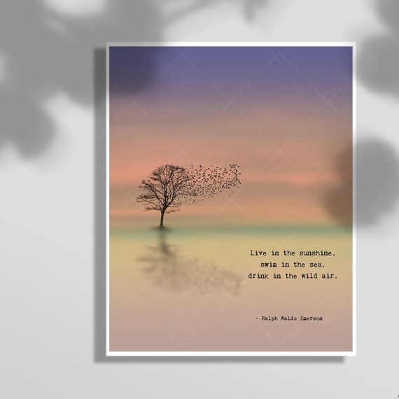 Ralph Waldo Emerson Live In The Sunshine Tree Birds Sunset Wall Art