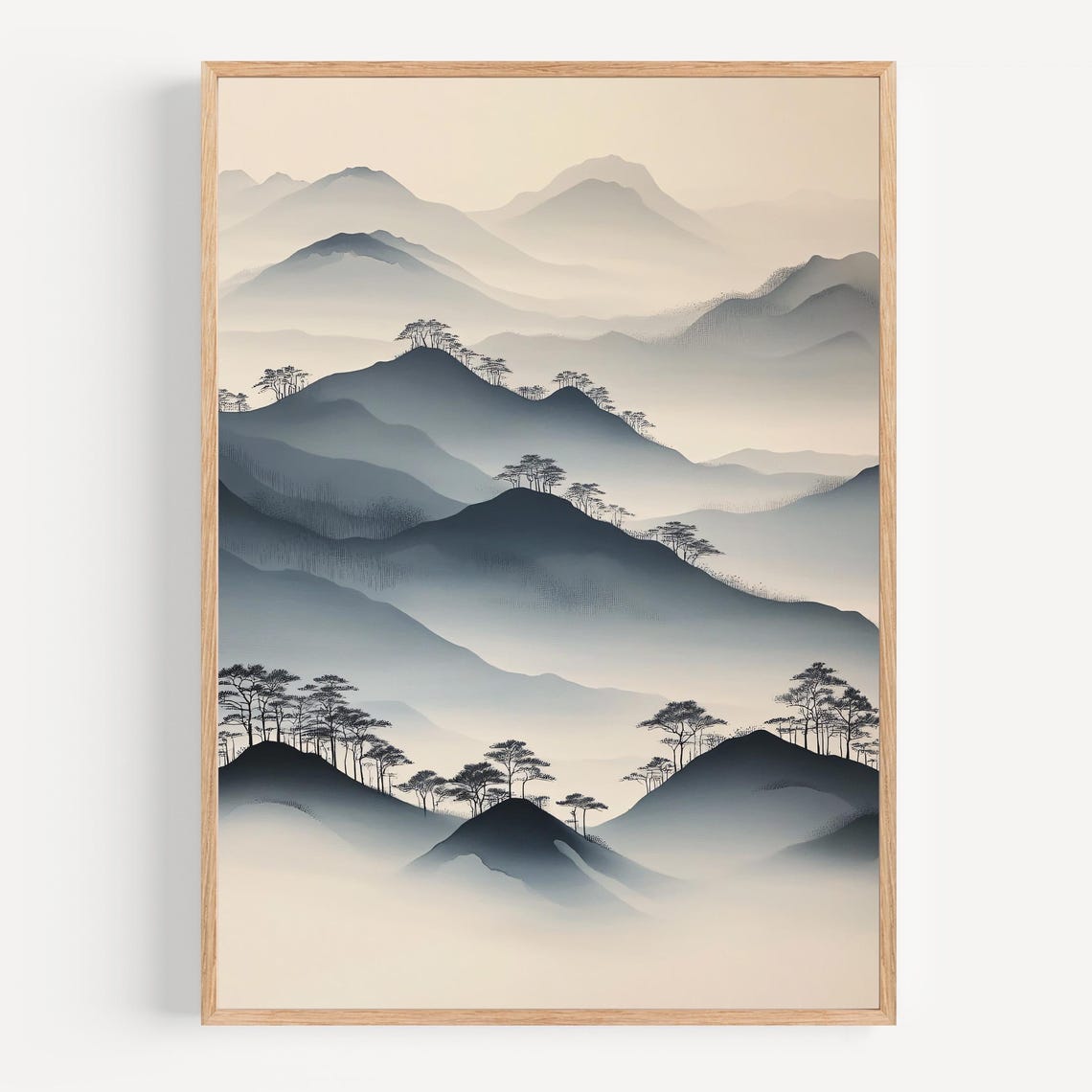 Misty Mountain Layers East Asian Ink Zen Landscape Scene Poster - Image 2