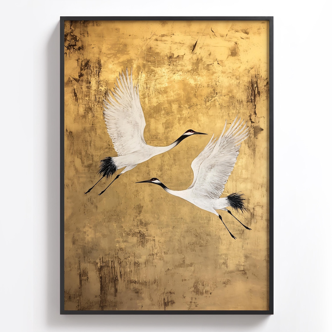 Japanese Crane Gold Leaf Art Print, Minimalist