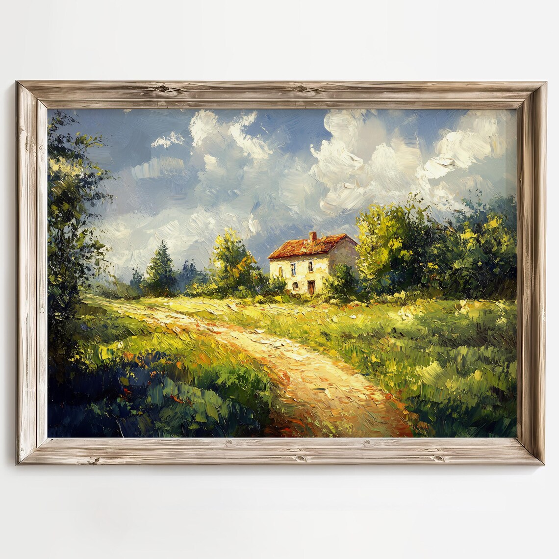 Sunny Cottage by a Country Road Pastoral Landscape Art Poster
