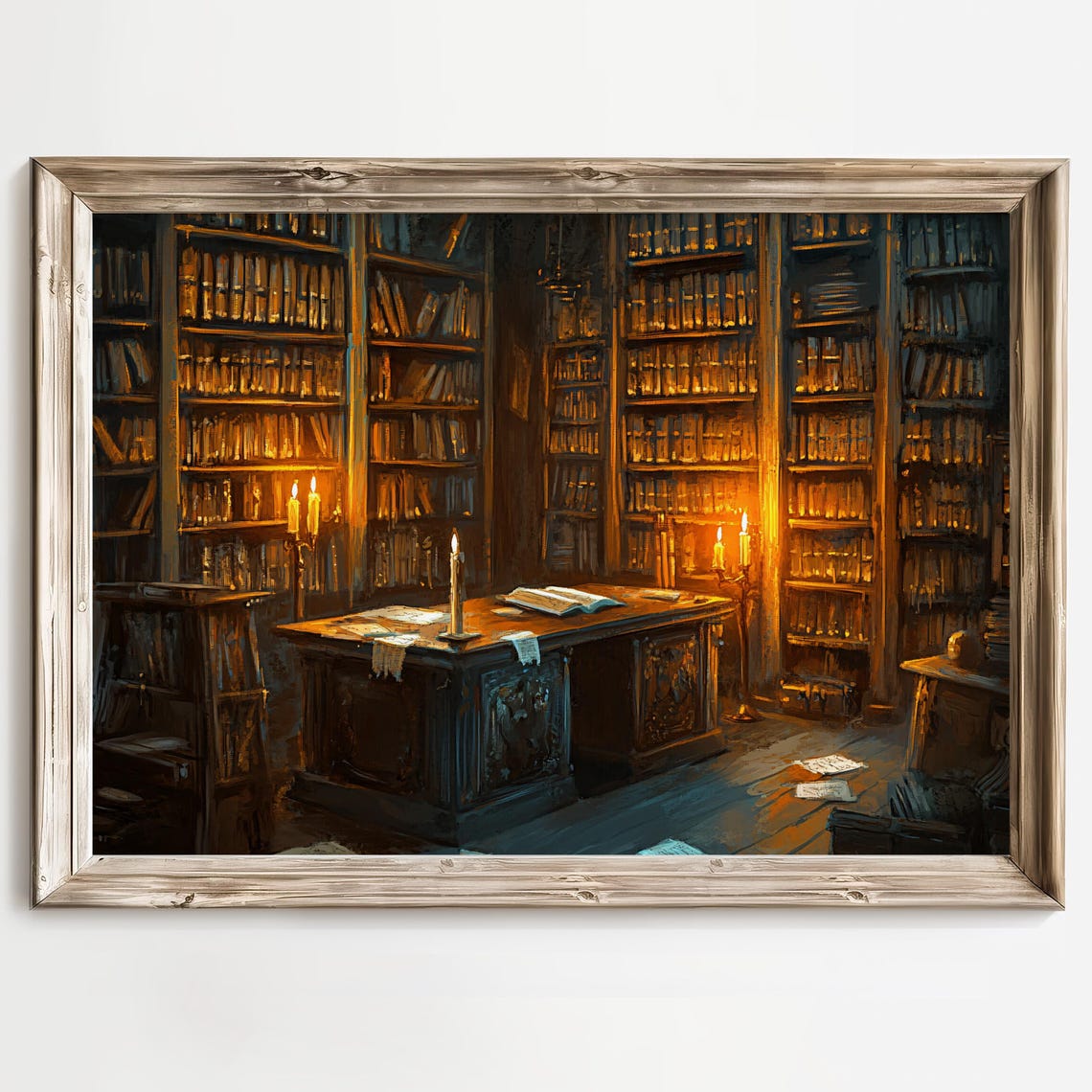 Cozy Candlelit Library Room With an Antique Writing Desk Poster - Image 3