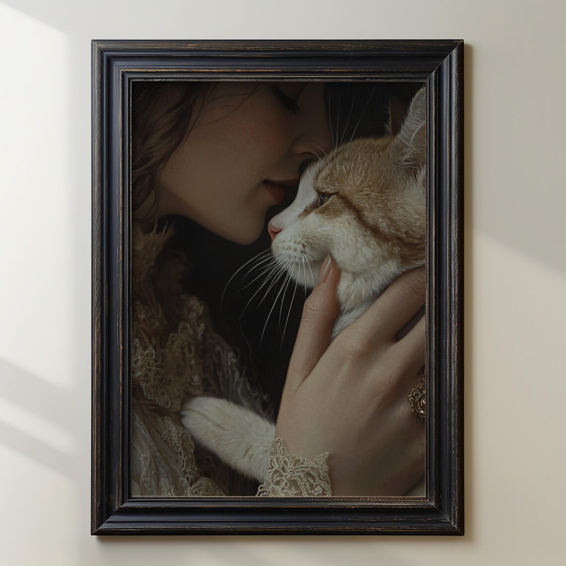 Woman Kissing an Orange and White Cat Romantic Portrait Poster - Image 2
