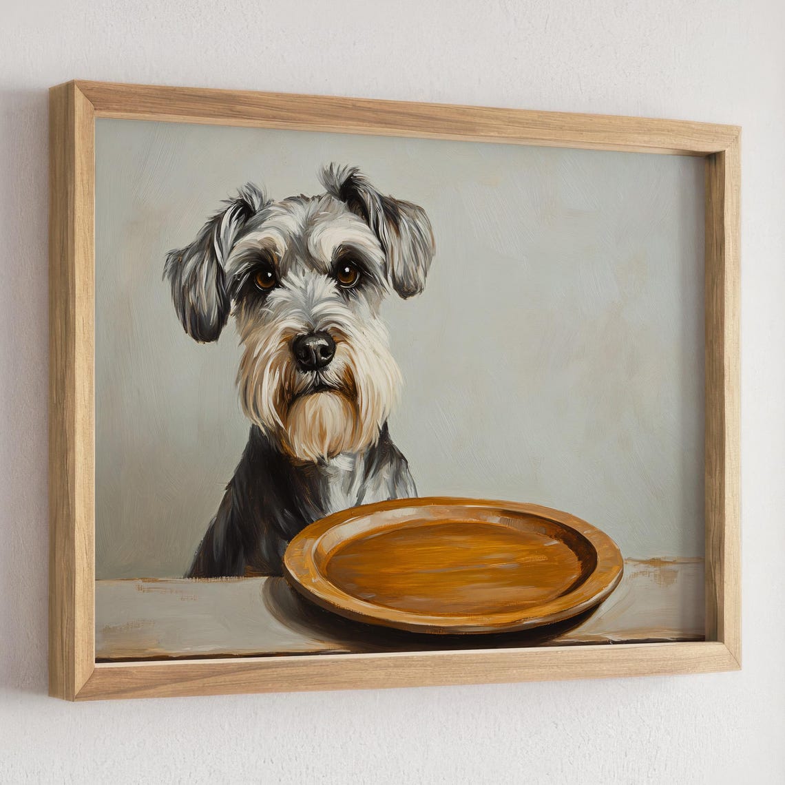 Schnauzer Begging For Food Funny Empty Plate Dog Humor Scene Poster - Image 2