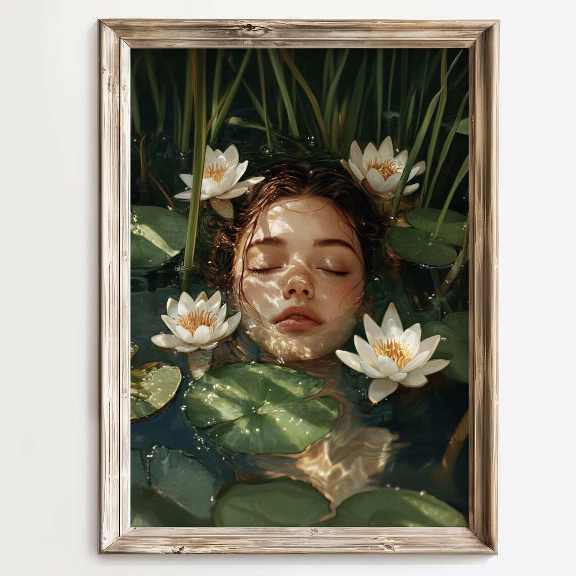Woman Floating Water Lilies Ophelia Inspired Fantasy Art Poster - Image 3
