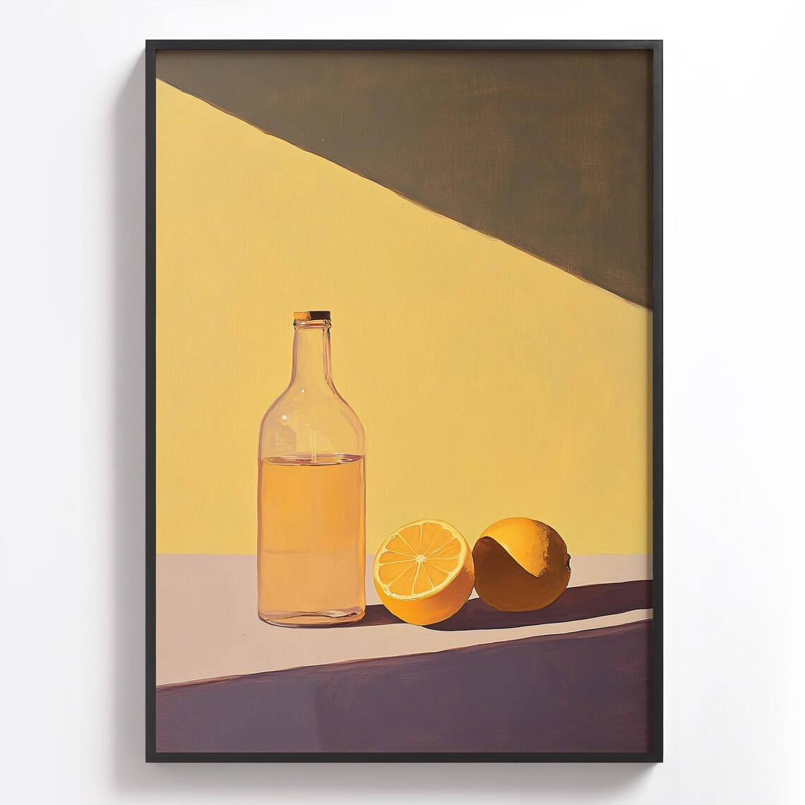 Bottle And Lemon Print Minimalist Lemon Art Print Modern Still Life Painting Citrus Fruit Wall Art Yellow Kitchen Decor Home Decor Gift - Image 2