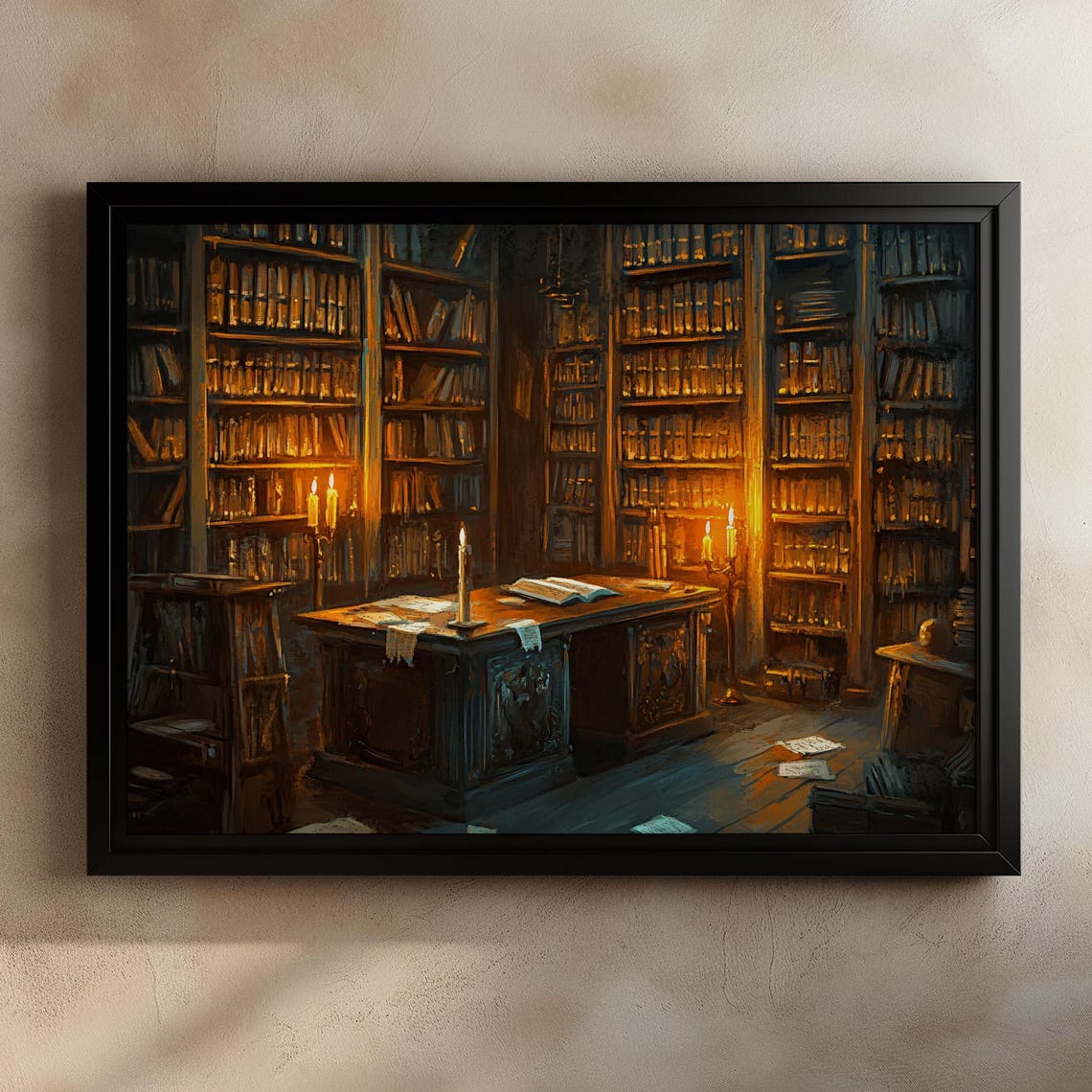 Cozy Candlelit Library Room With an Antique Writing Desk Poster - Image 2
