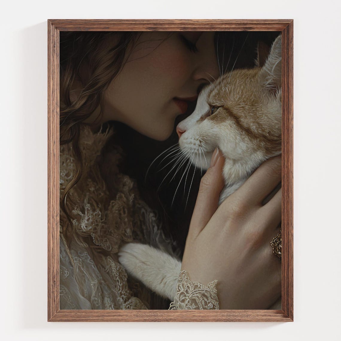 Woman Kissing an Orange and White Cat Romantic Portrait Poster - Image 3