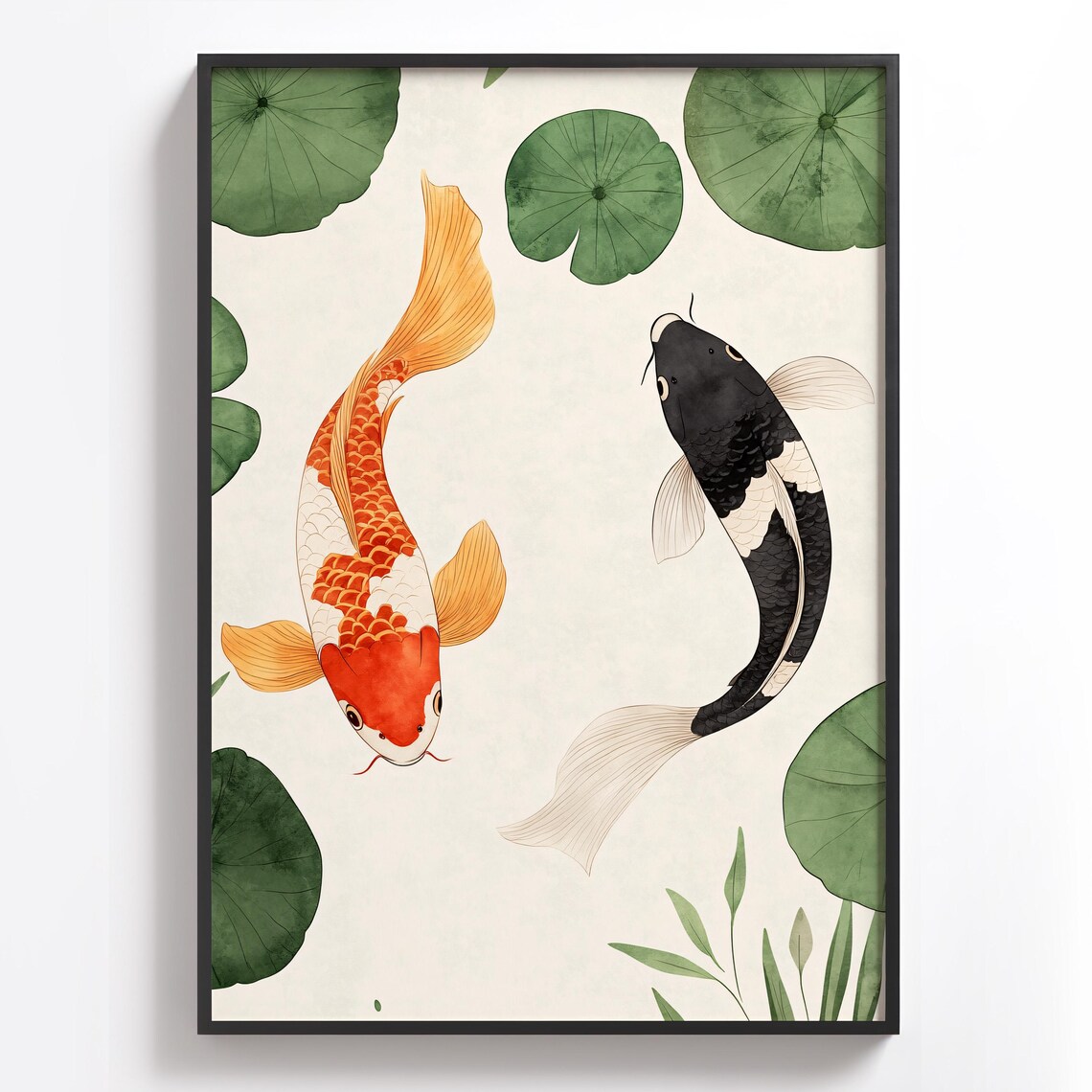 Koi Watercolor Art Print, Japanese Zen Lily Pad Pond - Image 4