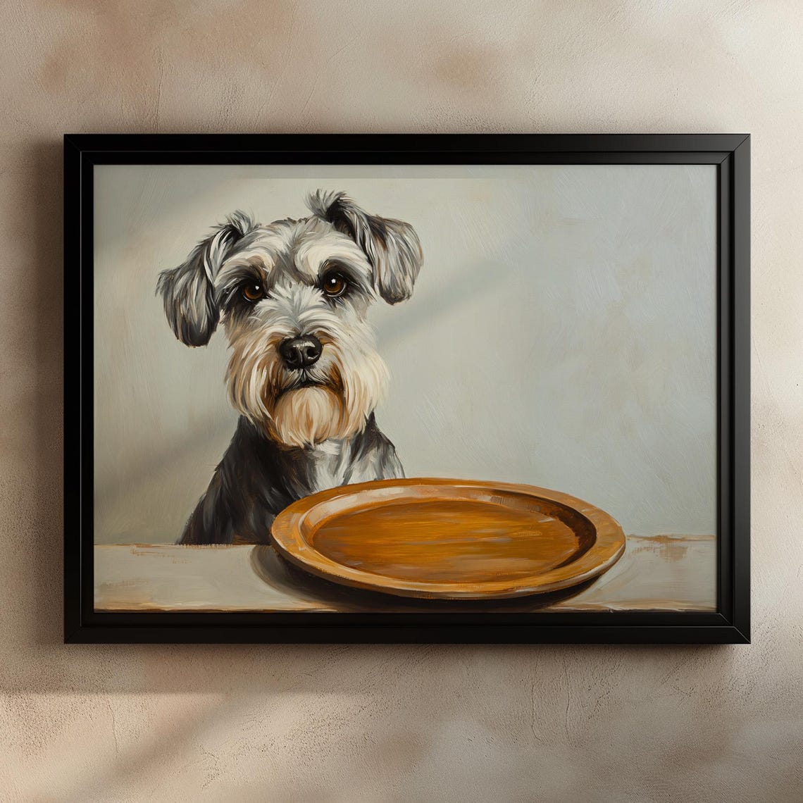 Schnauzer Begging For Food Funny Empty Plate Dog Humor Scene Poster - Image 3