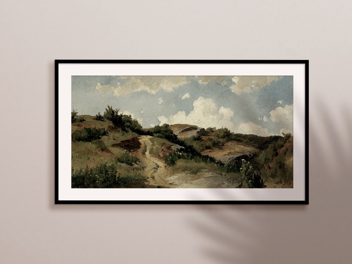 Winding Dirt Road Rolling Green Hills Vintage Landscape Print - Image 2