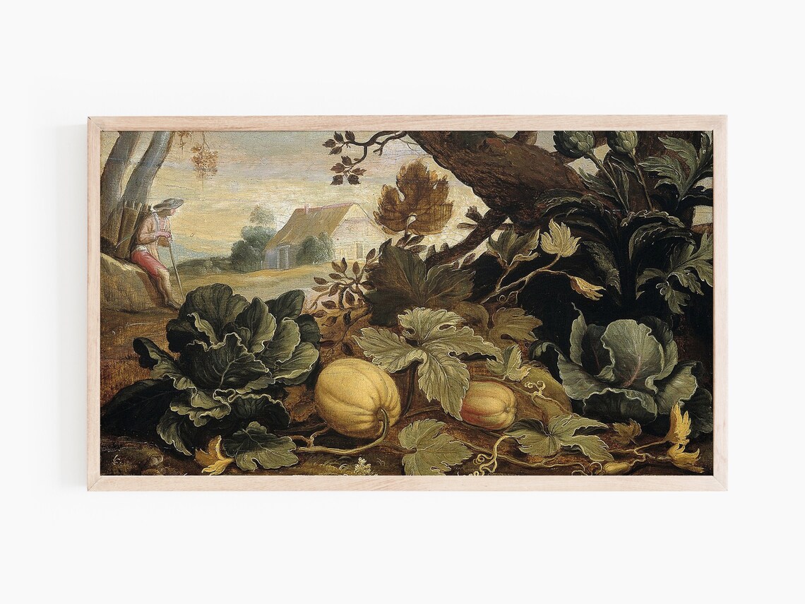Thanksgiving Vintage Pumpkin Moody Oil Painting Art Print - Image 2