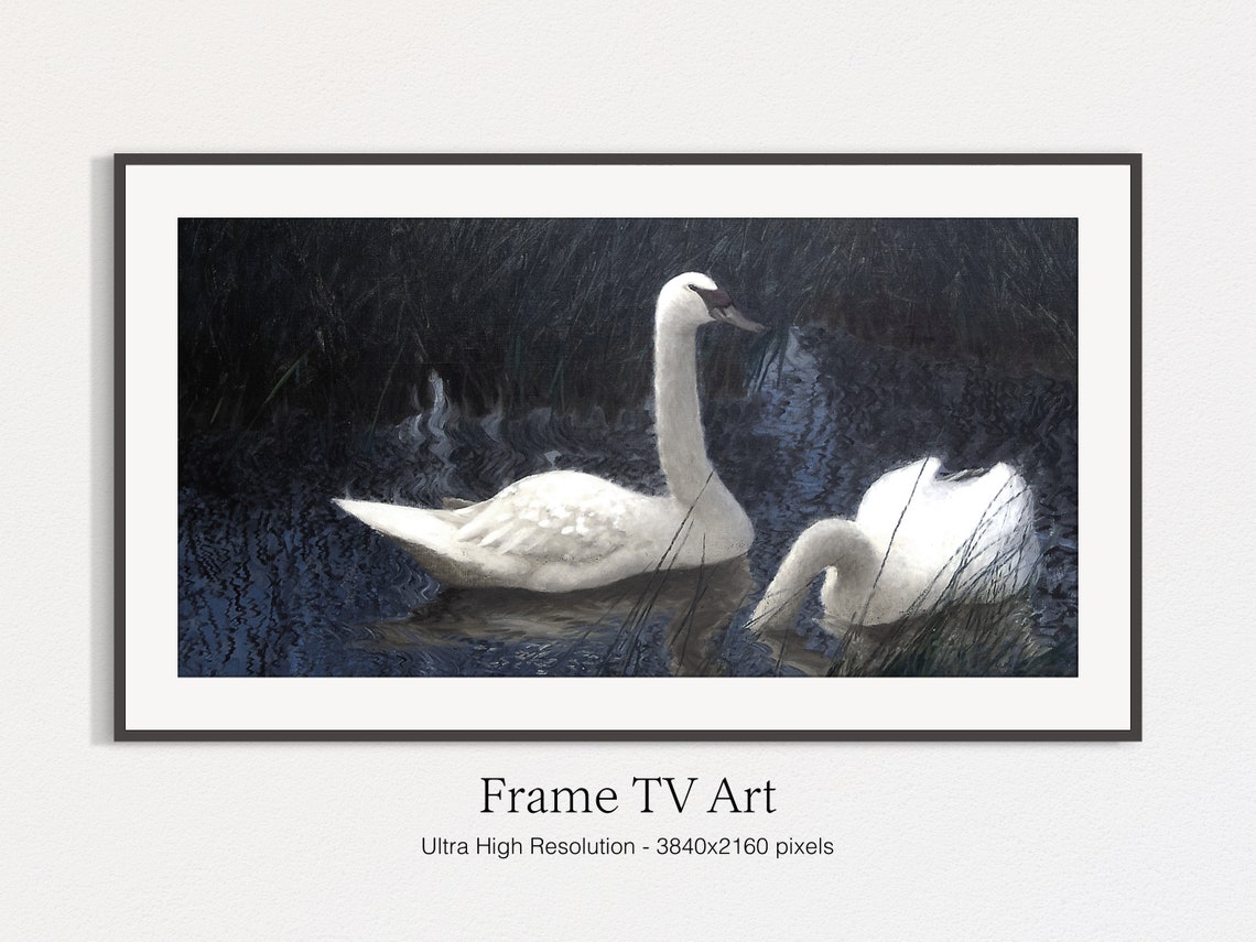 Swans In Reeds, Classic Painting - Image 4