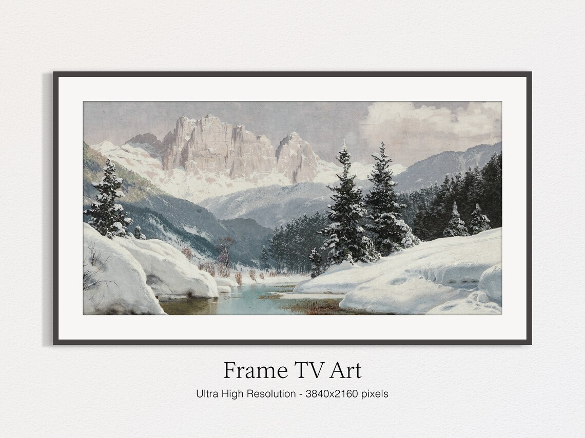 Winter Oil Landscape Art Print for TV Wall Decor
