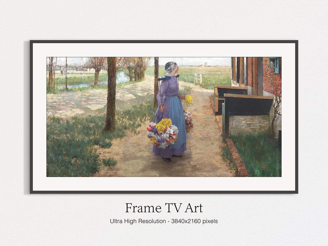 Girl With Flowers Scenery In Spring Art Print - Image 4
