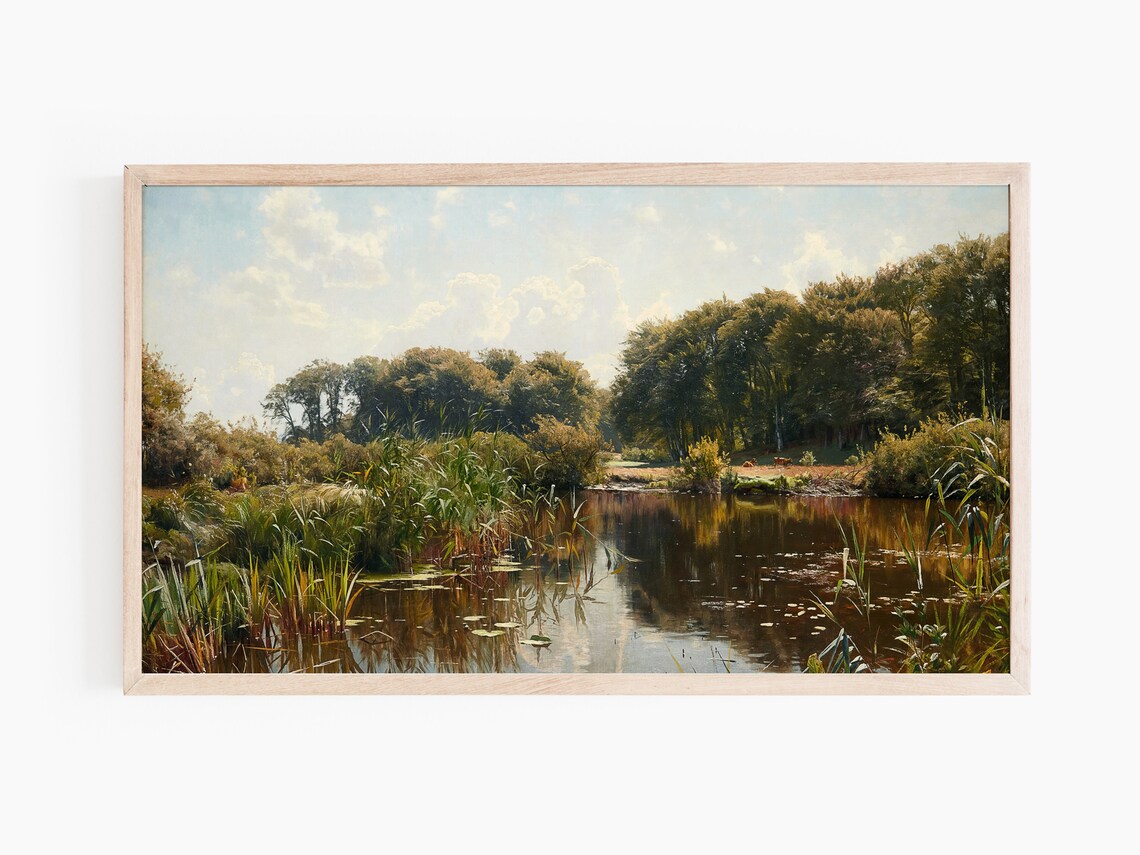 Summer Lake Vintage Landscape Art Print - Image 2