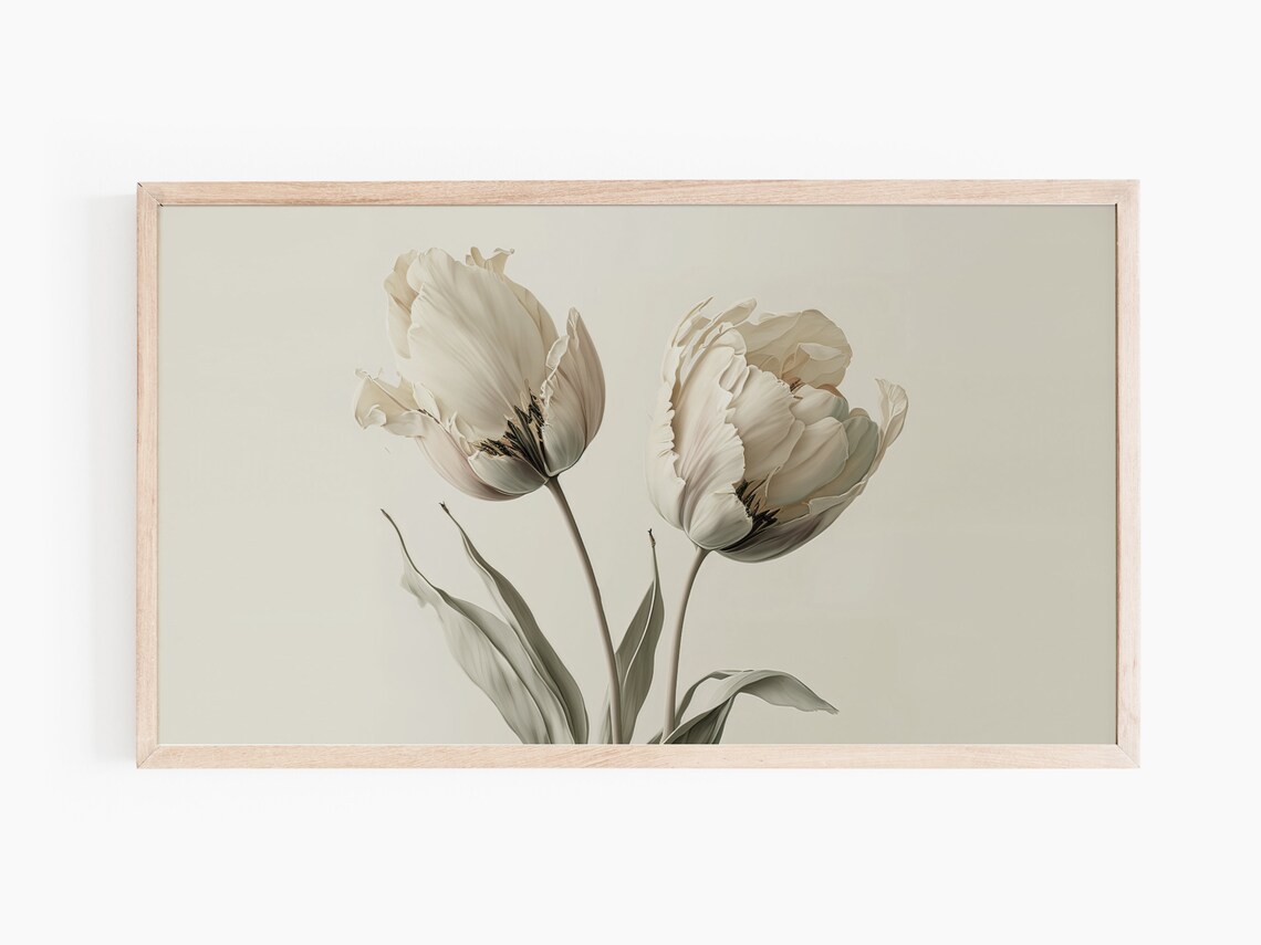 White Tulip Still Life Art Print, Floral Botanical - Image 2