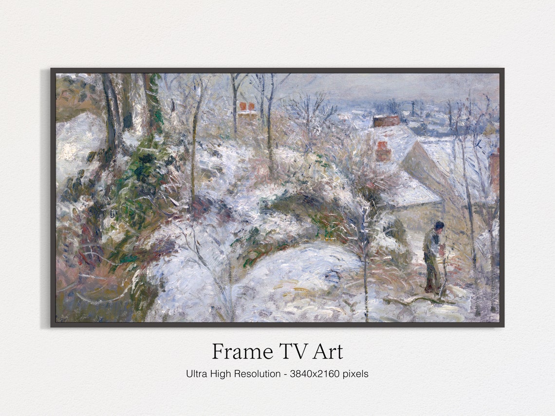 Snow Covered Village Houses Bare Trees Winter Oil Painting Art Print