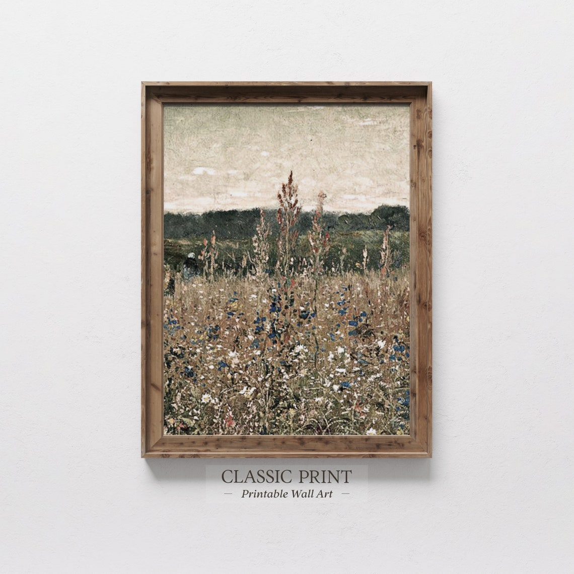 Wildflower Meadow Field Grasses Muted Vintage Botanical Art Print