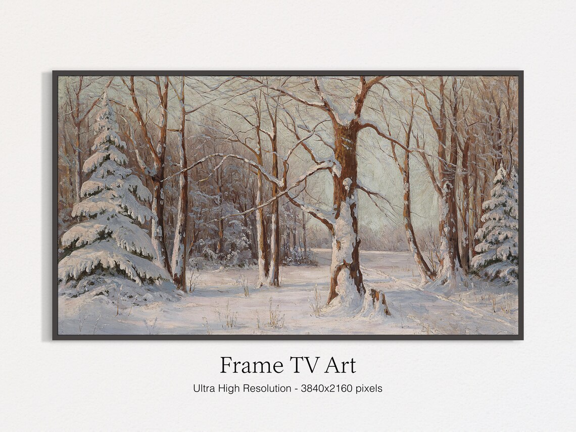 Snowy Forest Vintage Oil Landscape Art Print
