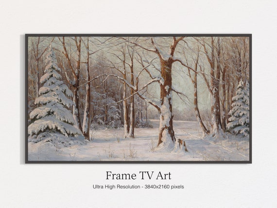 Snowy Forest Vintage Oil Landscape Art Print