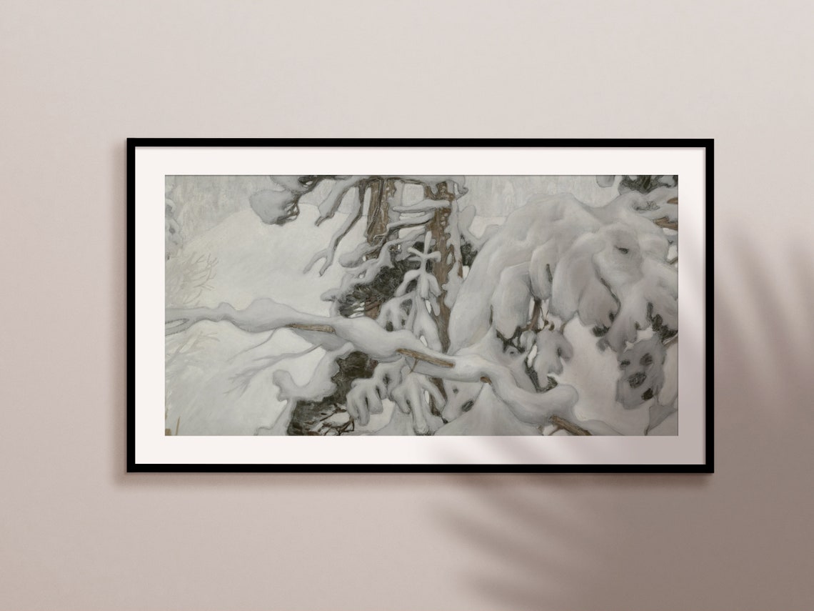Snow Laden Branches Winter Close Up White Monochrome Tree Print - Image 2