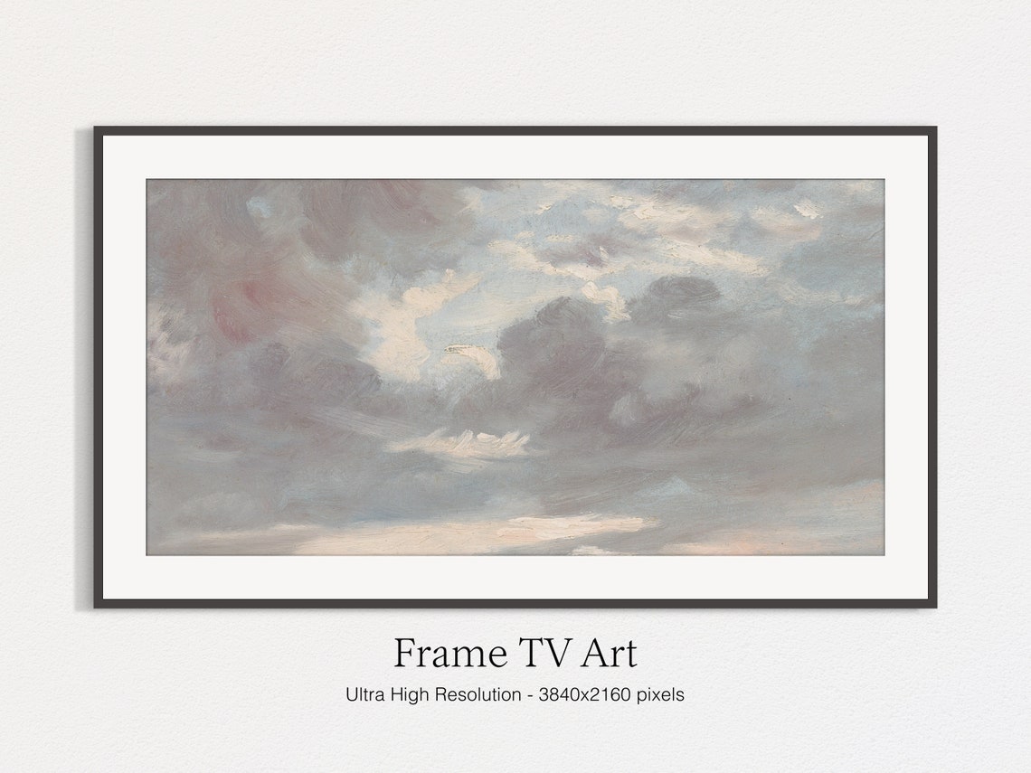 Impressionist Cloud Study Sky Grey Blue Vintage Oil Painting Print - Image 4