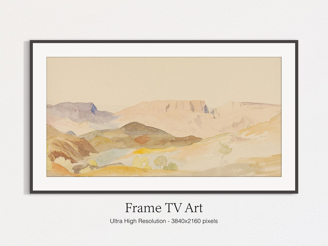 Soft Neutral Mountain Valley Watercolor Painting Minimalist Wall Art - Image 5