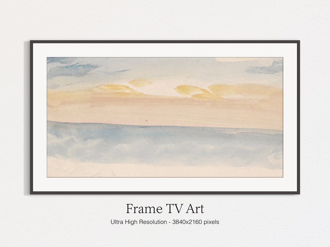 Minimalist Abstract Watercolor Horizon Soft Blue Clouds Wall Art Print - Image 4
