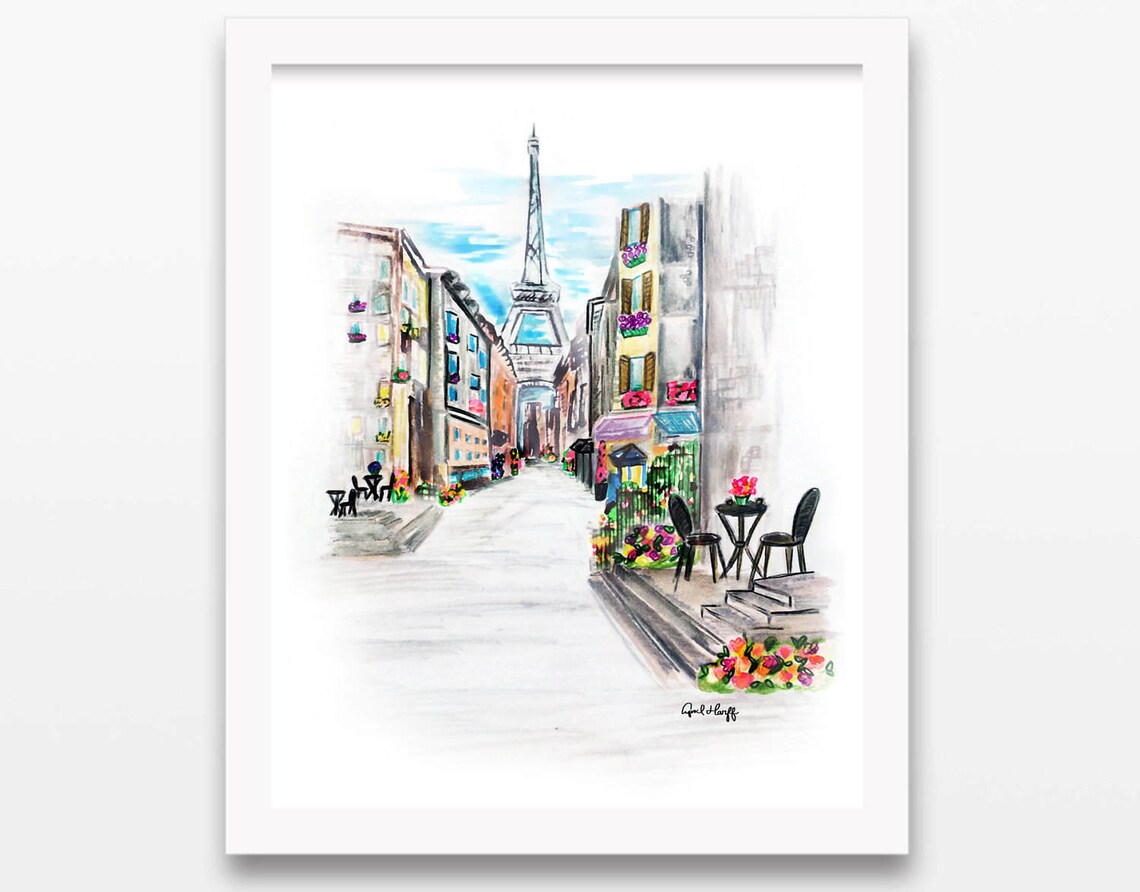 Paris Watercolor Skyline, Eiffel Tower Travel Poster - Image 3