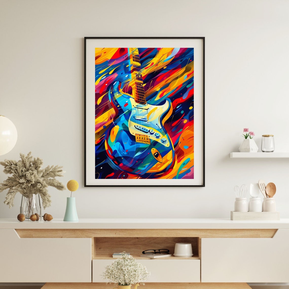 Rainbow Guitar Pop Art Poster 70s Retro Home Decor Hippie Home Decor 70s Bedroom Decor 1970s Decor - Image 4