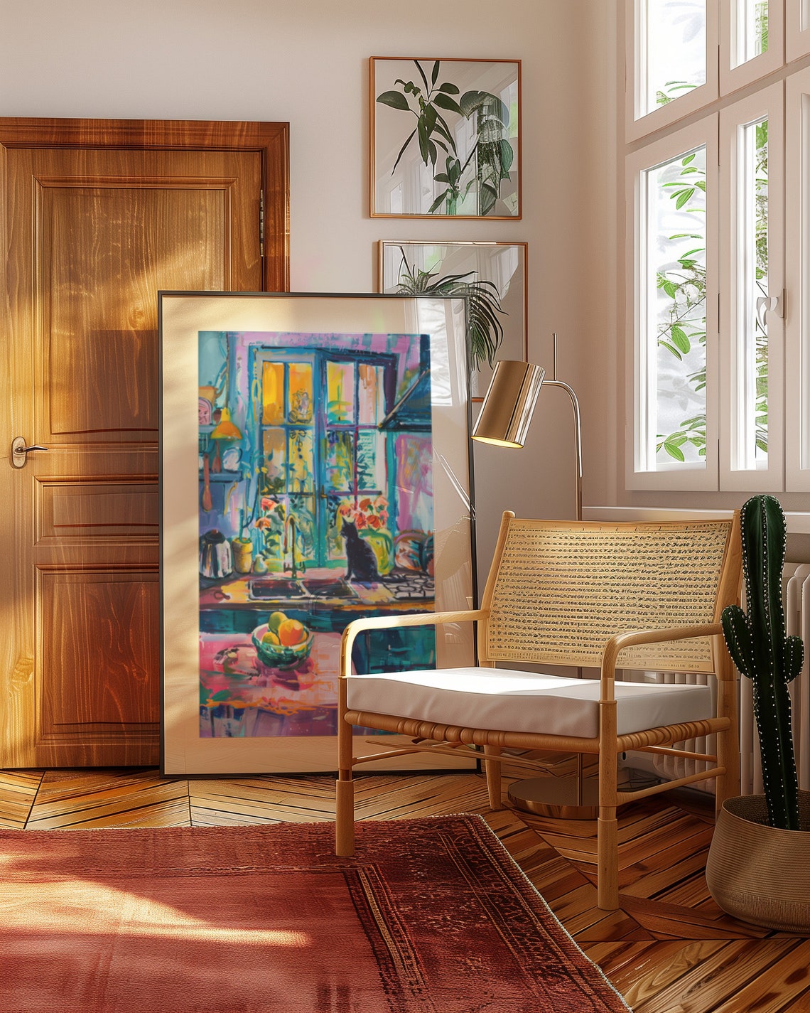 Cute Black Cat in a Colorful Sunny Kitchen by the Window Poster - Image 3