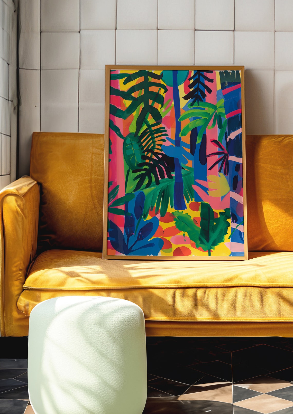 Vibrant Neon Tropical Jungle Tall Palm Fronds Modern Wall Art - Image 7