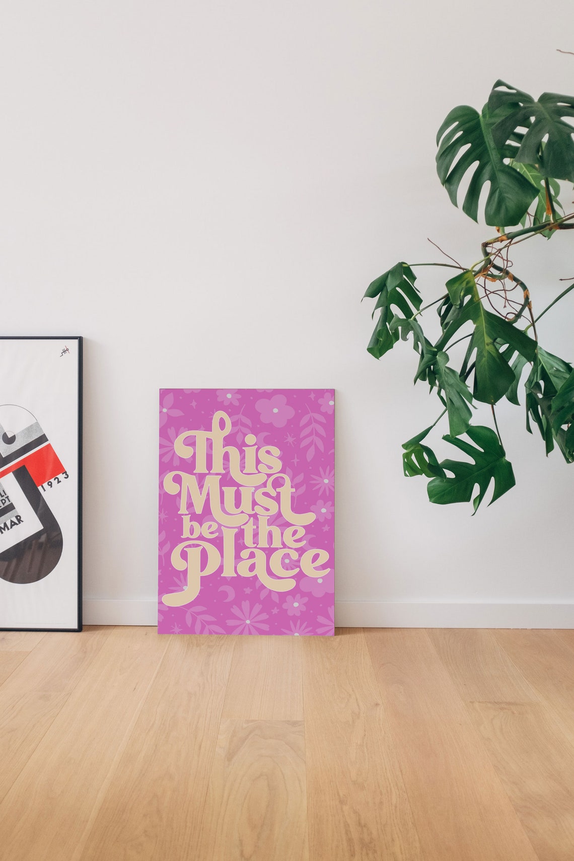 This Must Be The Place Quote Poster In Hot Pink Floral Retro Style - Image 7