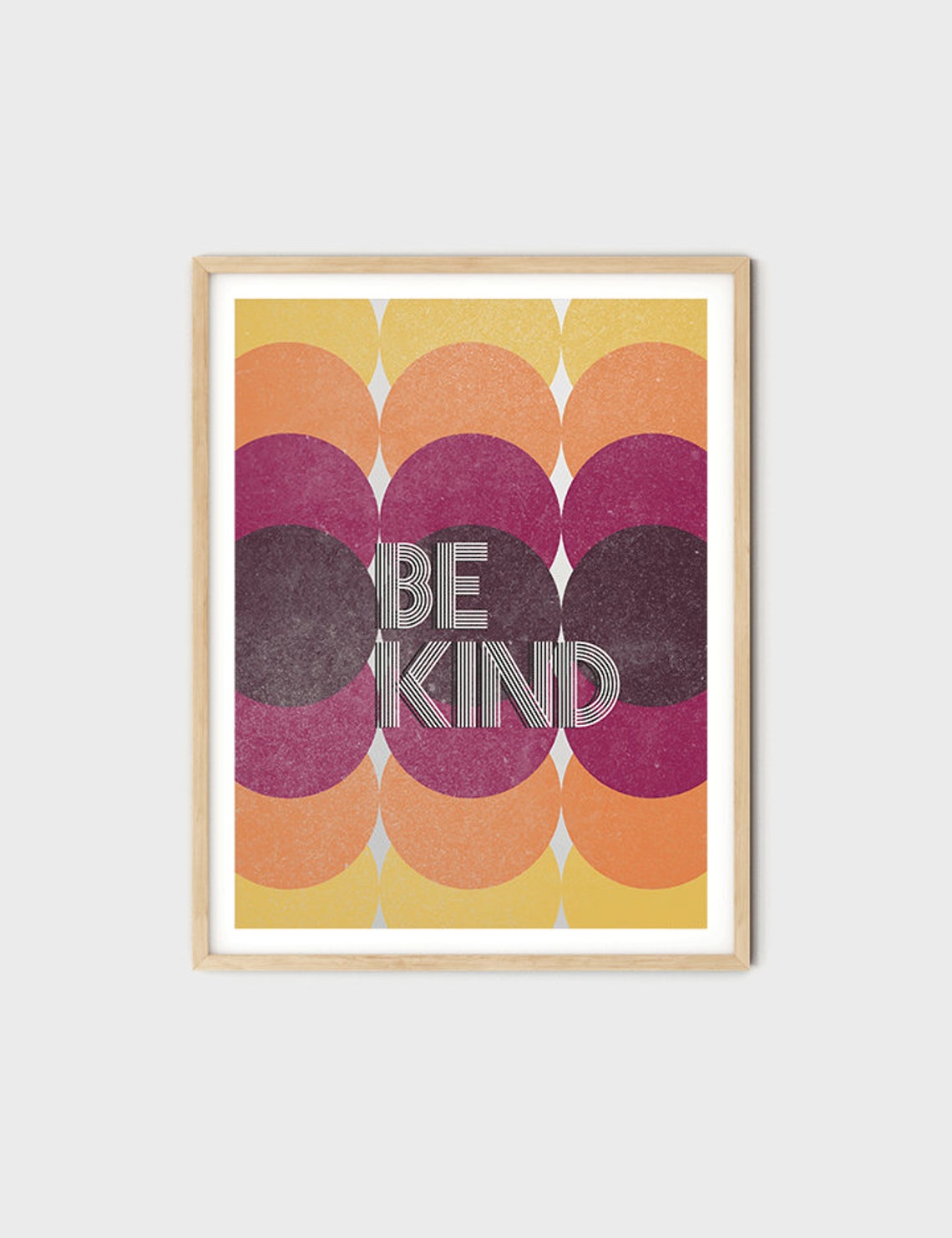 Be Kind Retro 70s Scallop Stripe Sunset Colors Typography Poster - Image 4