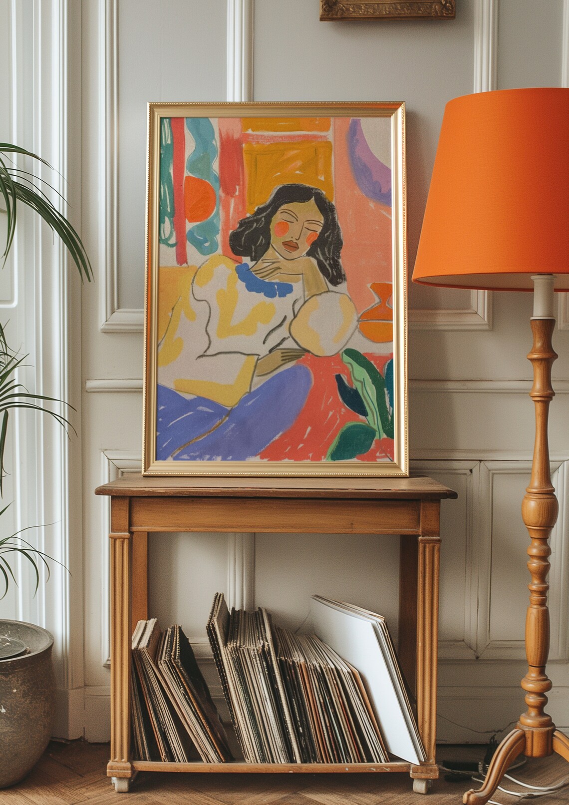 Serene Dreamy Seated Woman Surrounded by Bright Colors Poster - Image 3