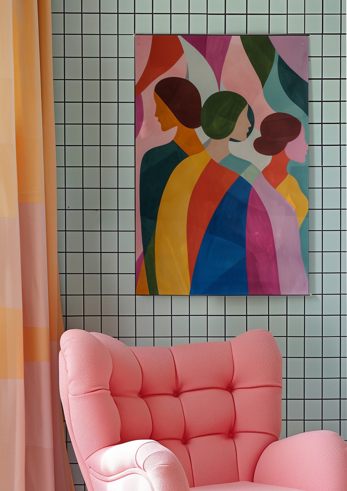 Three Women Profiles Overlapping Bold Color Blocks Modern Poster - Image 6