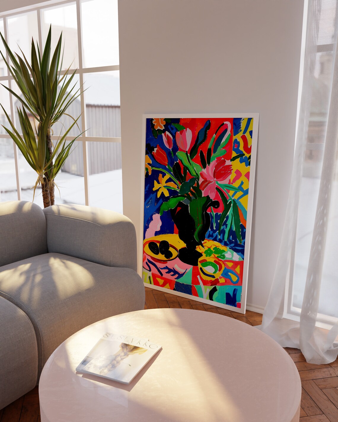 Bold Vase of Colorful Flowers in Matisse Style Still Life Poster - Image 8