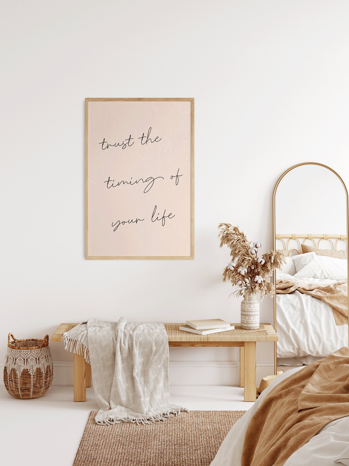 Trust the Timing of Your Life Handwritten Quote Blush Wall Poster - Image 4