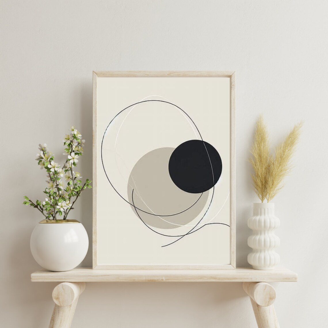 Minimalist Black Line Circles Monochrome Modern Abstract Art Poster - Image 2
