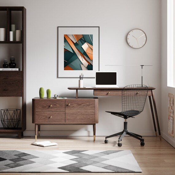 Geometric Orange Teal Abstract Art Modern Wall Decor